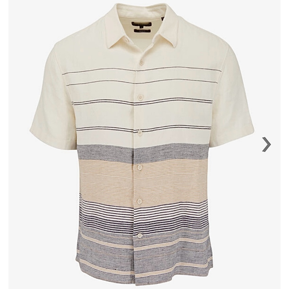 Vince Engineered Off White & Coastal Stripe Button Down Mens XL tan gray button